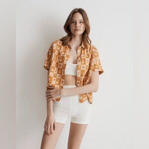 NWT Madewell Orange 100% Linen Beachside Shirt in Coastal Checkerboard - Medium